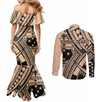 Custom Samoa Manuia le 62 Tausaga O le Tutoatasi Couples Matching Mermaid Dress and Long Sleeve Button Shirt Samoan Tatau Beige Art LT9 - Polynesian Pride