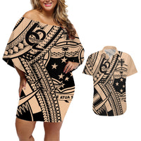 Custom Samoa Manuia le 62 Tausaga O le Tutoatasi Couples Matching Off Shoulder Short Dress and Hawaiian Shirt Samoan Tatau Beige Art LT9 Beige - Polynesian Pride
