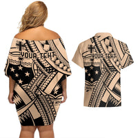 Custom Samoa Manuia le 62 Tausaga O le Tutoatasi Couples Matching Off Shoulder Short Dress and Hawaiian Shirt Samoan Tatau Beige Art LT9 - Polynesian Pride