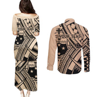 Custom Samoa Manuia le 62 Tausaga O le Tutoatasi Couples Matching Puletasi and Long Sleeve Button Shirt Samoan Tatau Beige Art LT9 - Polynesian Pride