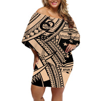 Custom Samoa Manuia le 62 Tausaga O le Tuto’atasi Off Shoulder Short Dress Samoan Tatau Beige Art