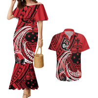Custom Samoa Manuia le 62 Tausaga O le Tutoatasi Couples Matching Mermaid Dress and Hawaiian Shirt Samoan Tatau Red Art LT9 Red - Polynesian Pride