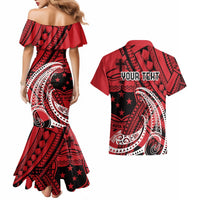 Custom Samoa Manuia le 62 Tausaga O le Tutoatasi Couples Matching Mermaid Dress and Hawaiian Shirt Samoan Tatau Red Art LT9 - Polynesian Pride