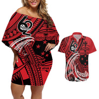 Custom Samoa Manuia le 62 Tausaga O le Tutoatasi Couples Matching Off Shoulder Short Dress and Hawaiian Shirt Samoan Tatau Red Art LT9 Red - Polynesian Pride