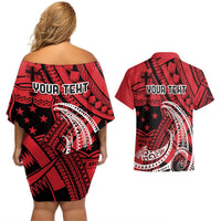Custom Samoa Manuia le 62 Tausaga O le Tutoatasi Couples Matching Off Shoulder Short Dress and Hawaiian Shirt Samoan Tatau Red Art LT9 - Polynesian Pride
