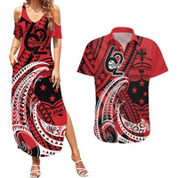 Custom Samoa Manuia le 62 Tausaga O le Tutoatasi Couples Matching Summer Maxi Dress and Hawaiian Shirt Samoan Tatau Red Art LT9 Red - Polynesian Pride