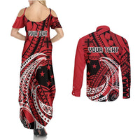 Custom Samoa Manuia le 62 Tausaga O le Tutoatasi Couples Matching Summer Maxi Dress and Long Sleeve Button Shirt Samoan Tatau Red Art LT9 - Polynesian Pride