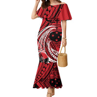 Custom Samoa Manuia le 62 Tausaga O le Tutoatasi Mermaid Dress Samoan Tatau Red Art LT9 Women Red - Polynesian Pride