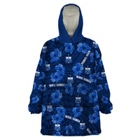 Manu Samoa Rugby Wearable Blanket Hoodie Polynesian Style With Hibiscus LT9 One Size Blue - Polynesian Pride