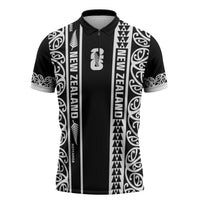 Custom New Zealand Football White Fern Supporter Zipper Polo Shirt LT9 Black - Polynesian Pride