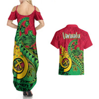 Vanuatu Islands Couples Matching Summer Maxi Dress and Hawaiian Shirt Polynesian Tattoo and Sea Turtle LT9 - Polynesian Pride
