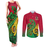Vanuatu Islands Couples Matching Tank Maxi Dress and Long Sleeve Button Shirts Polynesian Tattoo and Sea Turtle LT9 Green - Polynesian Pride