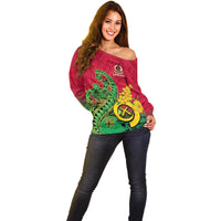 Vanuatu Islands Off Shoulder Sweater Polynesian Tattoo and Sea Turtle LT9 - Polynesian Pride