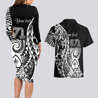 671 Guam Personalised Couples Matching Long Sleeve Bodycon Dress and Hawaiian Shirt Latte Stone Tribal