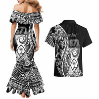 671 Guam Personalised Couples Matching Mermaid Dress and Hawaiian Shirt Latte Stone Tribal