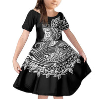 671 Guam Personalised Family Matching Mermaid Dress and Hawaiian Shirt Latte Stone Tribal LT9 Daughter's Dress Black - Polynesian Pride
