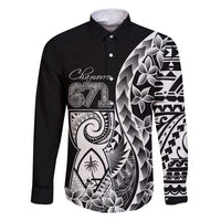 671 Guam Personalised Family Matching Mermaid Dress and Hawaiian Shirt Latte Stone Tribal LT9 Dad's Shirt - Long Sleeve Black - Polynesian Pride