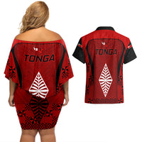 Tonga Rugby Couples Matching Off Shoulder Short Dress and Hawaiian Shirt Go Champions World Cup 2023 Ngatu Unique LT9 - Polynesian Pride