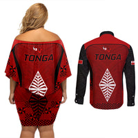 Tonga Rugby Couples Matching Off Shoulder Short Dress and Long Sleeve Button Shirts Go Champions World Cup 2023 Ngatu Unique LT9 - Polynesian Pride