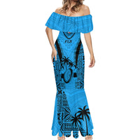 Fiji Rugby Mermaid Dress Go Champions World Cup 2023 Tapa Unique Blue Vibe LT9 - Polynesian Pride