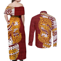 Couple Dolphins Maori Motif Couples Matching Off Shoulder Maxi Dress and Long Sleeve Button Shirt - Polynesian Pride