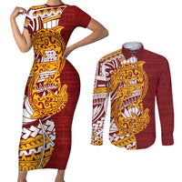 Couple Dolphins Maori Motif Couples Matching Short Sleeve Bodycon Dress and Long Sleeve Button Shirt - Polynesian Pride