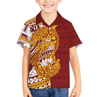 Couple Dolphins Maori Motif Family Matching Long Sleeve Bodycon Dress and Hawaiian Shirt LT9 Son's Shirt Burgundy - Polynesian Pride