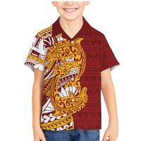 Couple Dolphins Maori Motif Family Matching Mermaid Dress and Hawaiian Shirt LT9 Son's Shirt Burgundy - Polynesian Pride