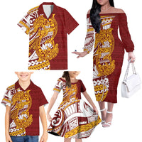 Couple Dolphins Maori Motif Family Matching Off The Shoulder Long Sleeve Dress and Hawaiian Shirt - Polynesian Pride
