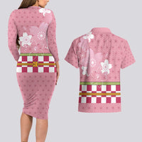 Japanese Asanoha Pattern Couples Matching Long Sleeve Bodycon Dress and Hawaiian Shirt Charm Against Evil Spirits - Polynesian Pride