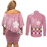 Japanese Asanoha Pattern Couples Matching Off Shoulder Short Dress and Long Sleeve Button Shirt Charm Against Evil Spirits LT9 - Polynesian Pride