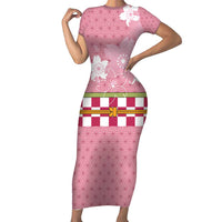 Japanese Asanoha Pattern Short Sleeve Bodycon Dress Charm Against Evil Spirits - Polynesian Pride