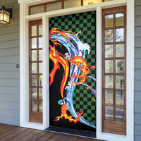 Japanese Asanoha Pattern Door Cover Sun Flame Slayer Dragon Hinokami Kagura Spirit - Polynesian Pride