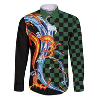 Japanese Asanoha Pattern Family Matching Mermaid Dress and Hawaiian Shirt Sun Flame Slayer Dragon Hinokami Kagura Spirit LT9 Dad's Shirt - Long Sleeve Green - Polynesian Pride
