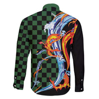 Japanese Asanoha Pattern Family Matching Off The Shoulder Long Sleeve Dress and Hawaiian Shirt Sun Flame Slayer Dragon Hinokami Kagura Spirit - Polynesian Pride