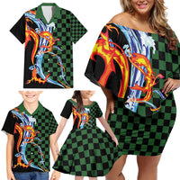 Japanese Asanoha Pattern Family Matching Off Shoulder Short Dress and Hawaiian Shirt Sun Flame Slayer Dragon Hinokami Kagura Spirit - Polynesian Pride