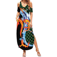 Japanese Asanoha Pattern Family Matching Summer Maxi Dress and Hawaiian Shirt Sun Flame Slayer Dragon Hinokami Kagura Spirit - Polynesian Pride