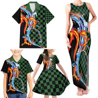 Japanese Asanoha Pattern Family Matching Tank Maxi Dress and Hawaiian Shirt Sun Flame Slayer Dragon Hinokami Kagura Spirit - Polynesian Pride