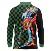 Japanese Asanoha Pattern Long Sleeve Polo Shirt Sun Flame Slayer Dragon Hinokami Kagura Spirit - Polynesian Pride