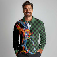 Japanese Asanoha Pattern Long Sleeve Polo Shirt Sun Flame Slayer Dragon Hinokami Kagura Spirit - Polynesian Pride