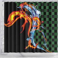 Japanese Asanoha Pattern Shower Curtain Sun Flame Slayer Dragon Hinokami Kagura Spirit - Polynesian Pride