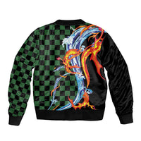 Japanese Asanoha Pattern Sleeve Zip Bomber Jacket Sun Flame Slayer Dragon Hinokami Kagura Spirit - Polynesian Pride