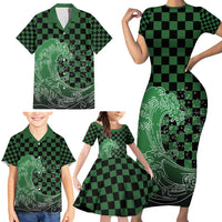 Japanese Asanoha Pattern Family Matching Short Sleeve Bodycon Dress and Hawaiian Shirt Water Breathing Slayer Dragon LT9 - Polynesian Pride
