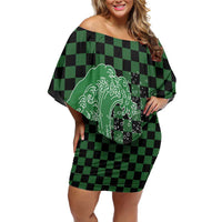 Japanese Asanoha Pattern Off Shoulder Short Dress Water Breathing Slayer Dragon - Polynesian Pride