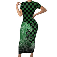 Japanese Asanoha Pattern Short Sleeve Bodycon Dress Water Breathing Slayer Dragon LT9 Long Dress Green - Polynesian Pride