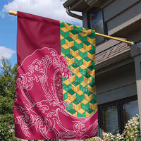 Japanese Bishamon-Kikkou Pattern Garden Flag Water Pillar Silent River Flow - Polynesian Pride