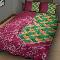 Japanese Bishamon-Kikkou Pattern Quilt Bed Set Water Pillar Silent River Flow - Polynesian Pride