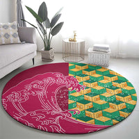Japanese Bishamon-Kikkou Pattern Round Carpet Water Pillar Silent River Flow - Polynesian Pride