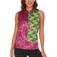 Japanese Bishamon-Kikkou Pattern Women Sleeveless Polo Shirt Water Pillar Silent River Flow LT9 - Polynesian Pride