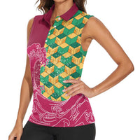 Japanese Bishamon-Kikkou Pattern Women Sleeveless Polo Shirt Water Pillar Silent River Flow LT9 - Polynesian Pride